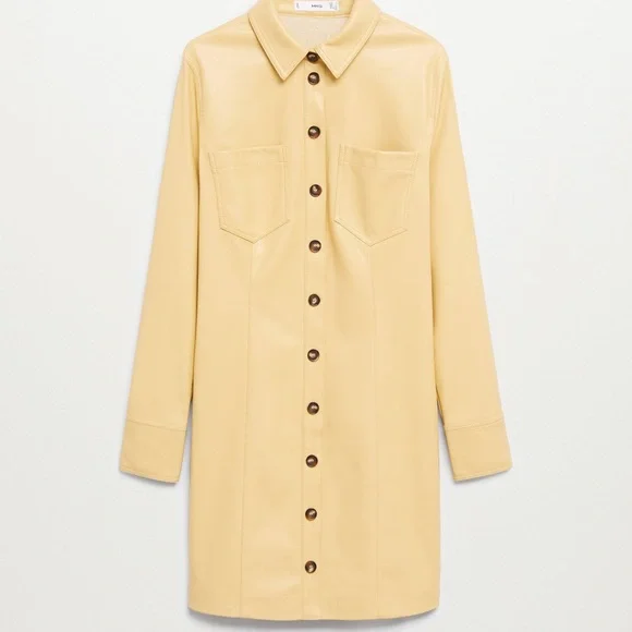 Mango Yellow Faux Leather Shirt Dress sz 2 - Picture 9 of 12